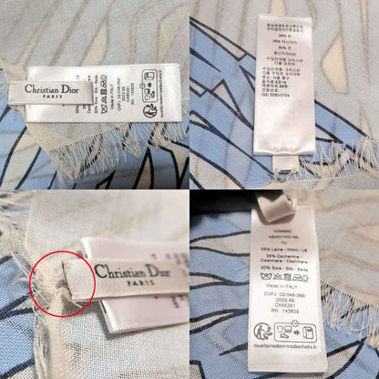 Dior Shawl Logo Light Blue Ivory Wool Cashmere Silk Large Shawl Fringe