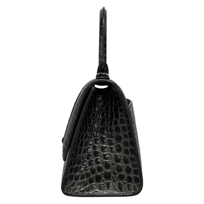 Balenciaga Handbag Hourglass Top Handle Small 593546 Dark Grey Croc Shape