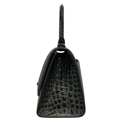 Balenciaga Handbag Hourglass Top Handle Small 593546 Dark Grey Croc Shape