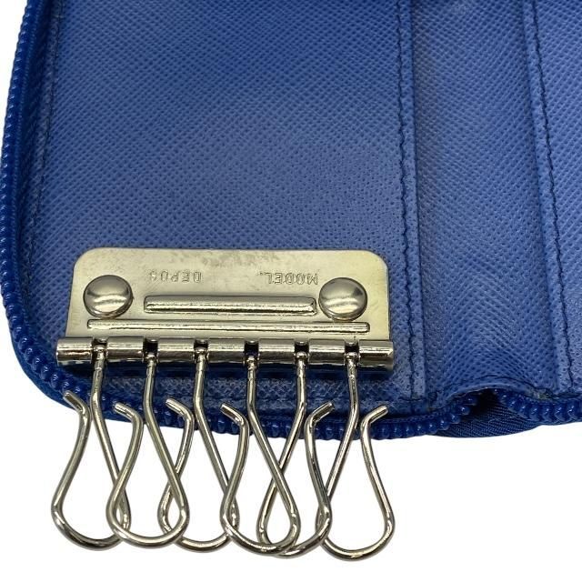 Prada 6-link Key Case Compact Round Zipper With Triangle Logo Nylon Blue
