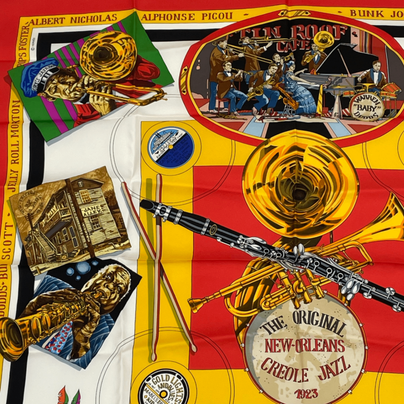 Hermes Scarf Carre 90 Silk THE Original NEW Orleans Creole JAZZ New Orleans Red