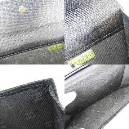 Chanel Long Wallet Coco Button Leather Black Fold Double Hook Coco Mark Ladies