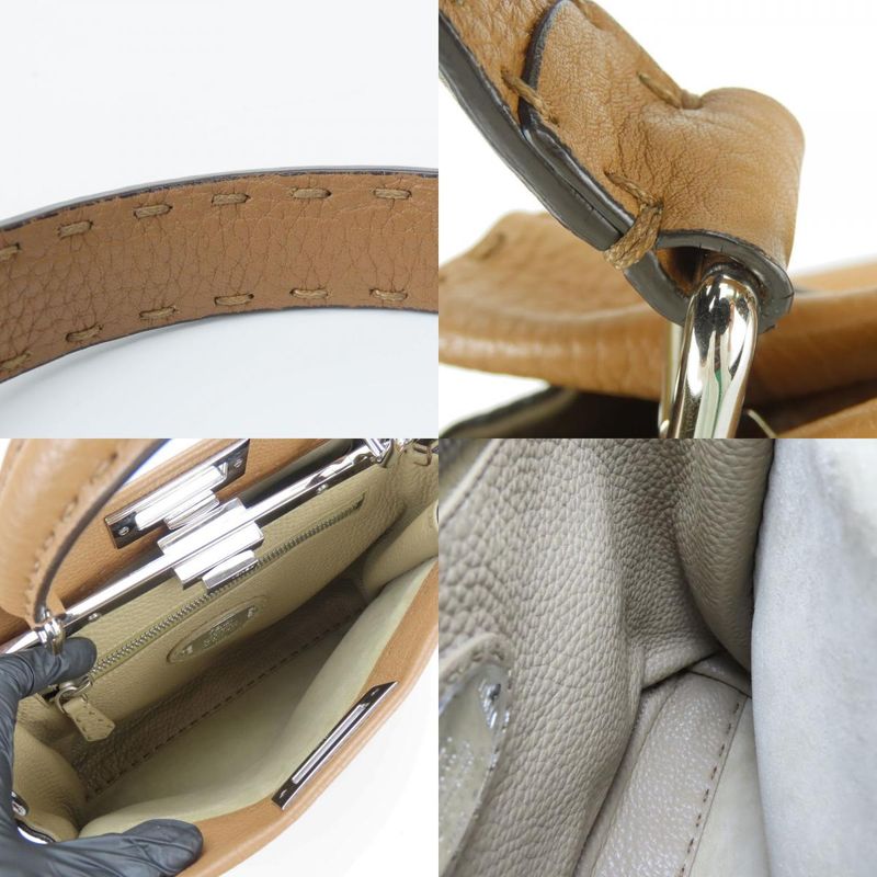 Fendi Handbag Peekaboo 8bn290 Selleria Leather Brown Silver Hardware 2WAY