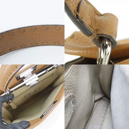 Fendi Handbag Peekaboo 8bn290 Selleria Leather Brown Silver Hardware 2WAY