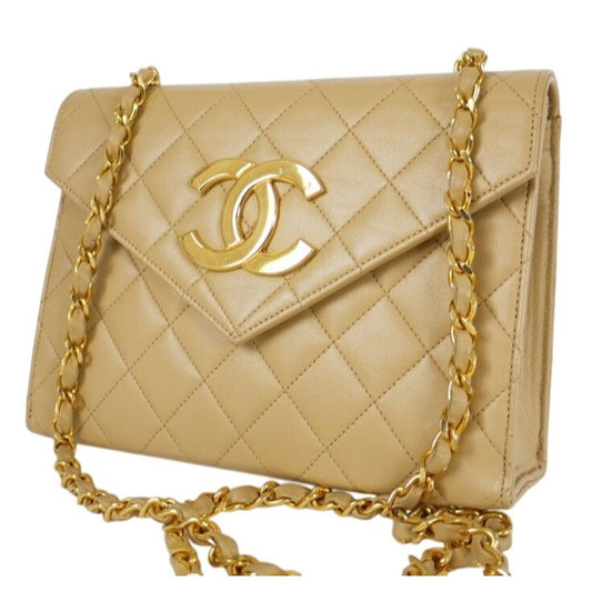 CHANEL Vintage Beige Lambskin Envelope Quilted Shoulder Bag Flap Chain