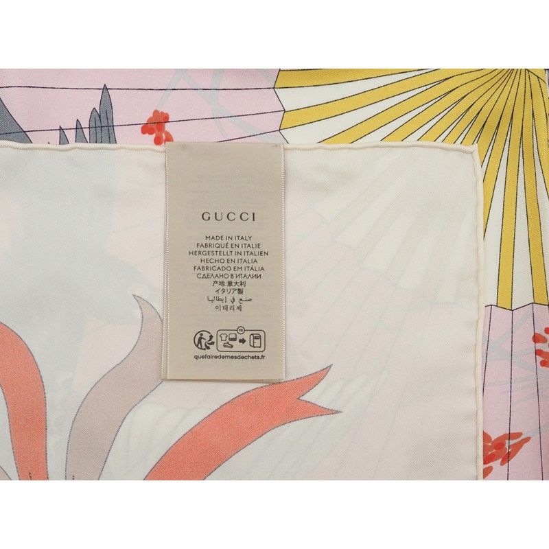 Gucci Printed Silk Scarf Ca Fly Swan 90x90 Fan Swan Bird Ribbon Ivory Multicolor
