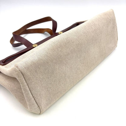 Hermes Herbag Cabas Su GM □F Engraved Leather × Canvas Brown Shoulder Bag Gold