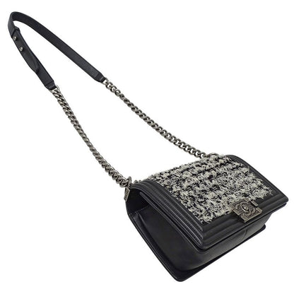 Chanel Bag Boy Chanel Women's Brand Shoulder Bag Tweed Leather Black White