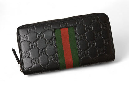 Gucci Wallet Gucci Long Wallet Round Zipper Webline Guccissima Black 408831