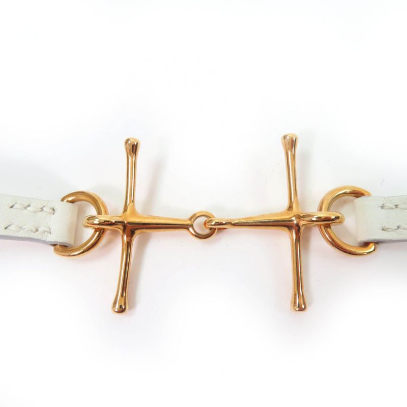 Hermes Maul Bracelet Pink Gold Hardware Leather White T2 C Engraved With Box