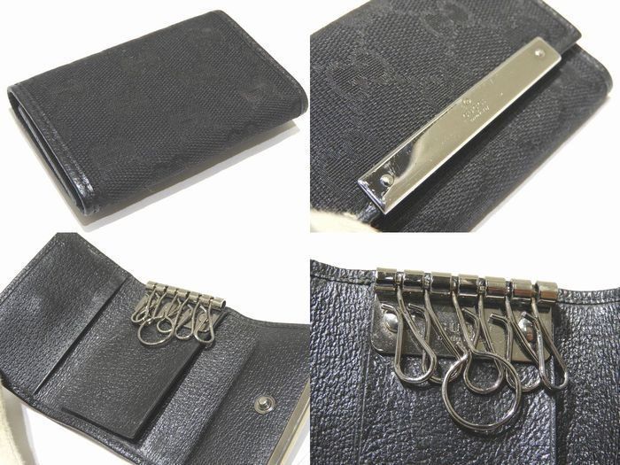 4 Gucci 6-strand Key Case 127048 GG Canvas × Leather Black Silver Hardware