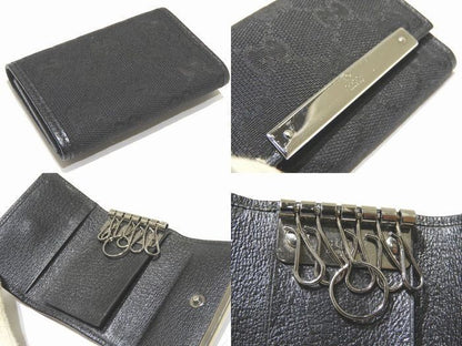 4 Gucci 6-strand Key Case 127048 GG Canvas × Leather Black Silver Hardware