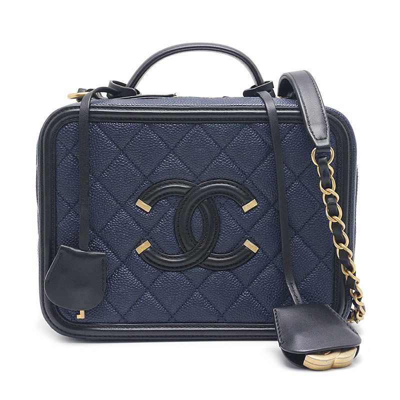 Chanel Matelasse CC Filigree Chain Shoulder Navy