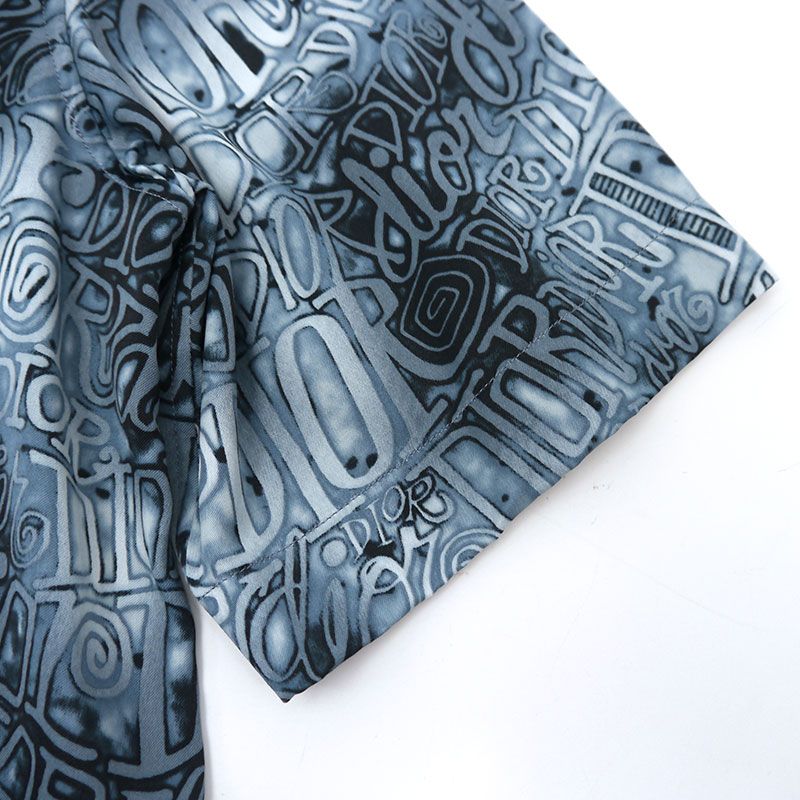 Dior X Stussy Logo All Over Short Sleeve Shirt Size 38 Navy