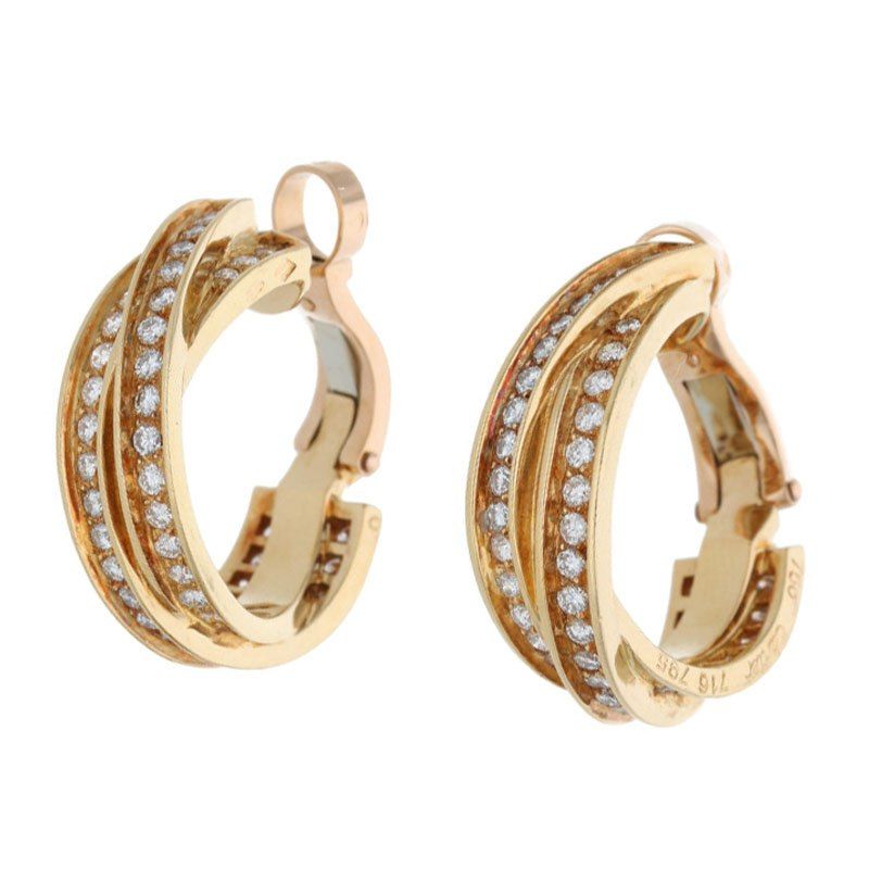 Cartier Trinity 18K Yellow Gold Diamond Earrings Ladies