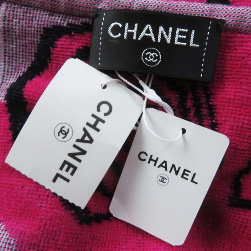 CHANEL 19S Coco Mark Allover Pattern Beach Towel Navy Pink 99 X 196cm (77.17in)