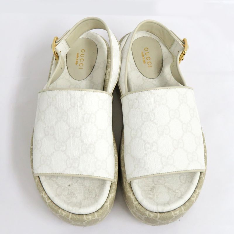 Gucci GG Platform Sandals 701153 Back Strap White Beige 36.5 Thick