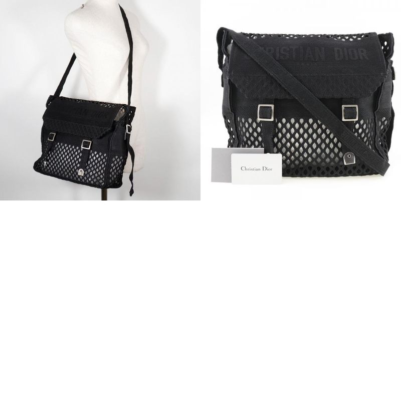 Dior Christian Dior Messenger Mesh Canvas Black Women's Shoulder Bag