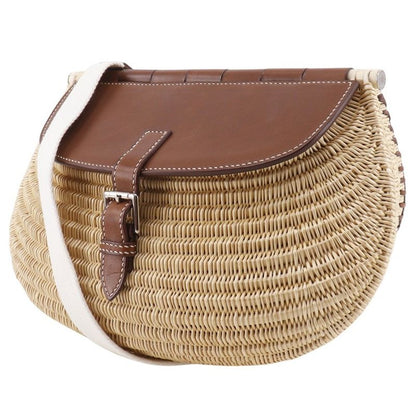 Hermes Fishing Basket Bag Leather X Willow Brown Women Shoulder Bag