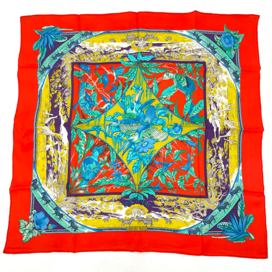 Hermes Tropioues Tropic Red Multicolor Silk Scarf