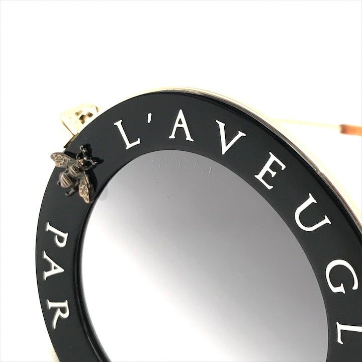 Gucci L'aveugle Paramor Round Frame Sunglasses Eyewear Gold Black