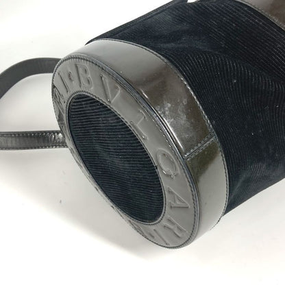Bvlgari Bulgari Handbag Logomania Drum Tube Shape Suede Black