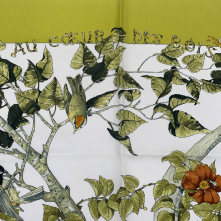 Hermes Carre 90 U Coeur DES BOIS In The Woods Green 100% Silk Scarf