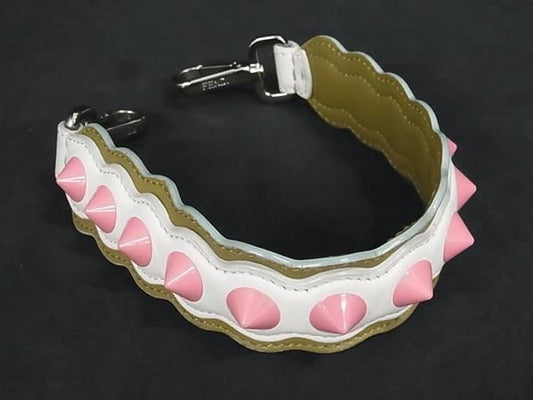 Fendi Mini Strap You Leather Studded Shoulder Strap For Bags White And Pink