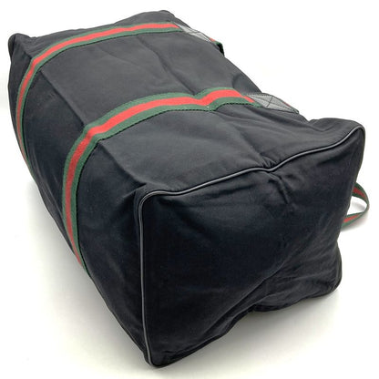 Gucci 012 8657 Boston Bag Black Nylon Sherry Line With Pouch