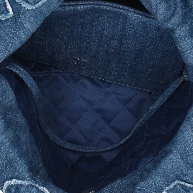 Chanel 22 As3261 Chain Denim Shoulder Bag With Medal Charm Men's