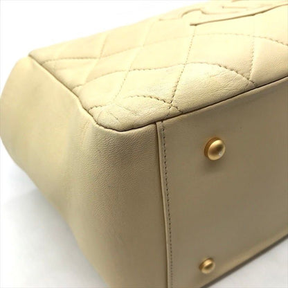 Chanel CC Logo Quilted Chain Tote Hand Ivory