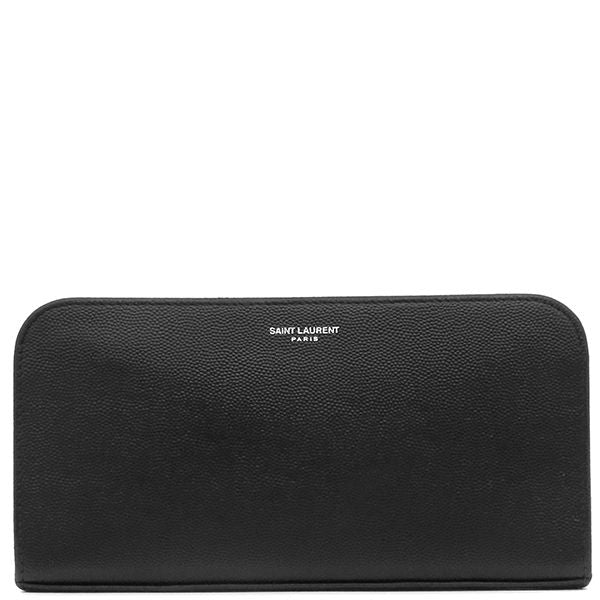 Saint Laurent Long Wallet Round Zipper Long Wallet Grain Leather Black Silver