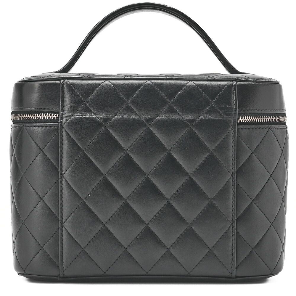 Chanel Matelasse Vanity Handbag Lambskin Black With Silver Hardware Ladies Bag