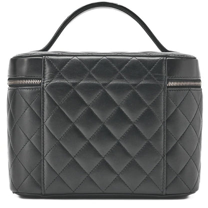 Chanel Matelasse Vanity Handbag Lambskin Black With Silver Hardware Ladies Bag
