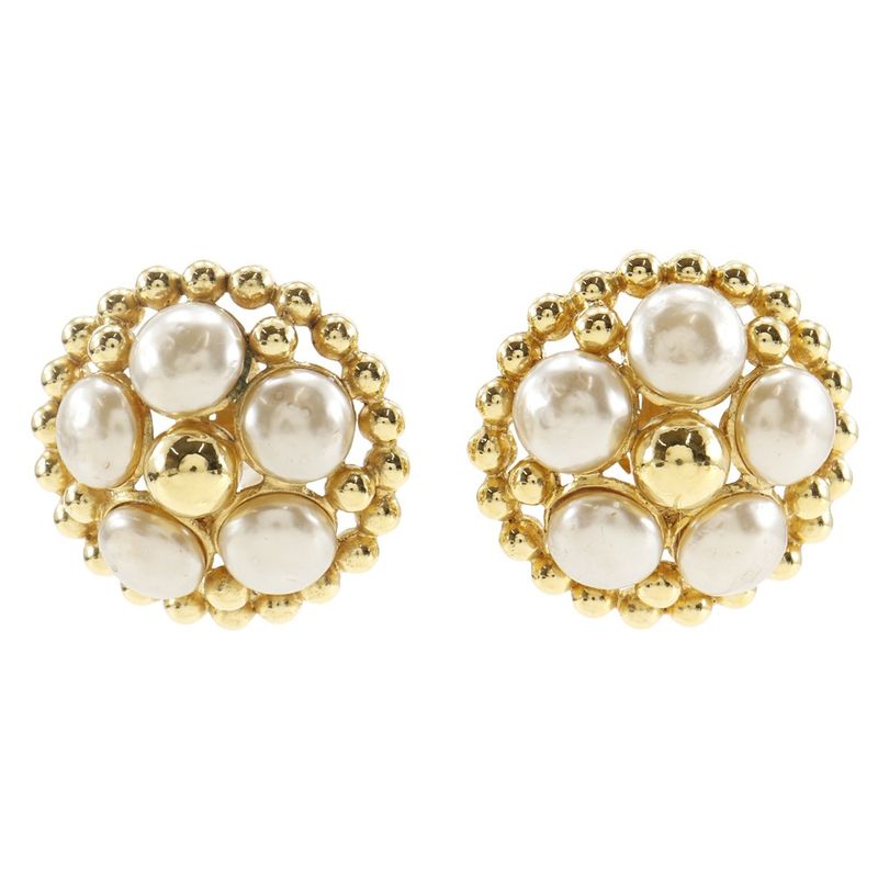 Chanel Vintage Gold Plated And Faux Pearl 25 Ladies 54.3g Earring