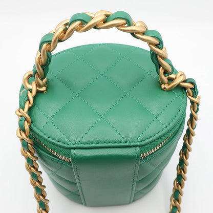 Chanel Mini Vanity Bag Green Lambskin Chain Shoulder Gold Hardware