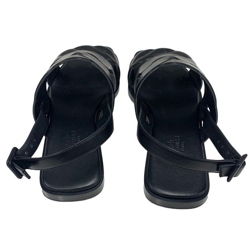 Hermes Grace Sandals Shoes Leather Black Flat Sandals