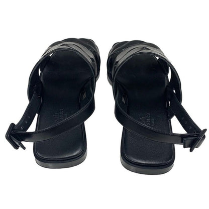 Hermes Grace Sandals Shoes Leather Black Flat Sandals