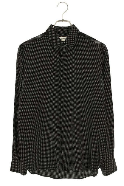 Saint Laurent Paris 646850 Y301w Dotted Silk Long Sleeve Shirt Men's 36