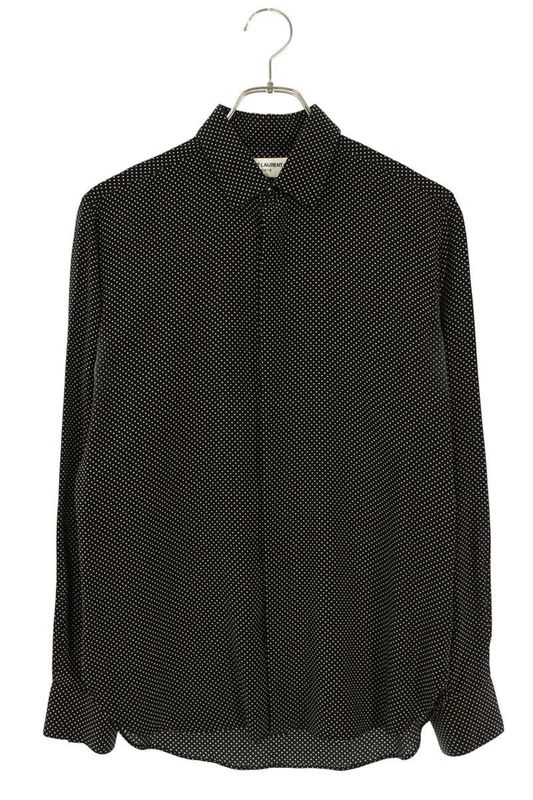Saint Laurent Paris 646850 Y301w Dotted Silk Long Sleeve Shirt Men's 36