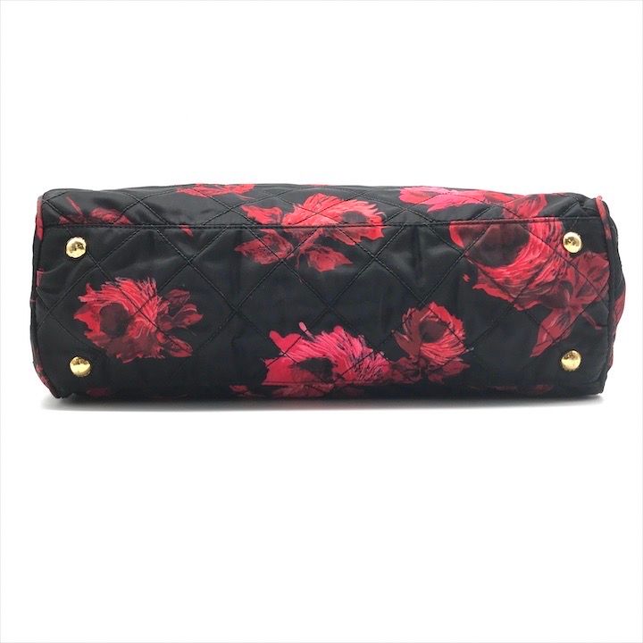 Prada Nylon Quilted Flower Boston Bag Black