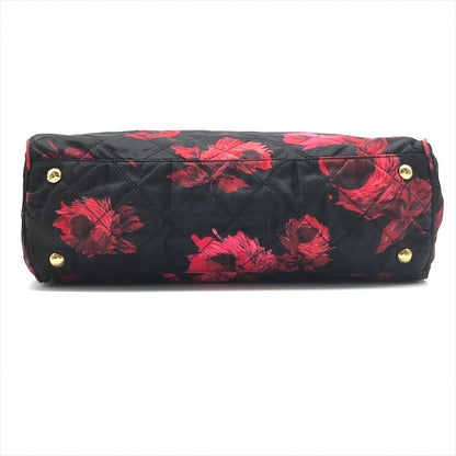 Prada Nylon Quilted Flower Boston Bag Black