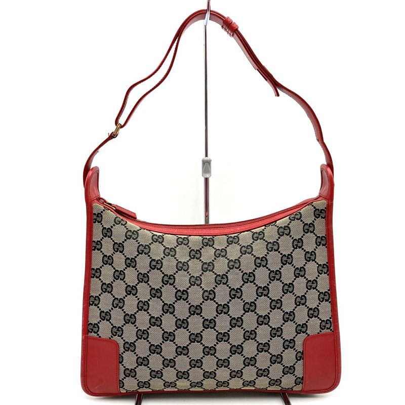Gucci 001 4205 Shoulder Bag Brown/red GG Canvas/leather Ladies Fashion Brand