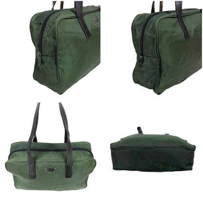Prada Triangle Logo Mini Tote Shoulder Bag Green Khaki Tessuto Nylon