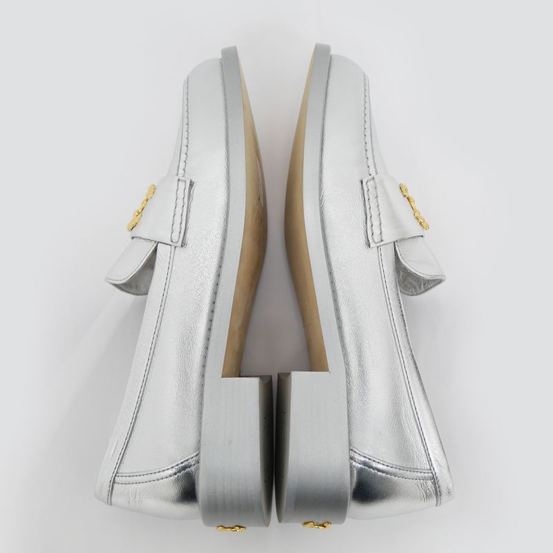 Chanel CC Logo Leather Loafers - G45663 Silver - Gold Hardware 37 1 2C