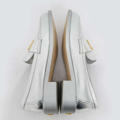 Chanel CC Logo Leather Loafers - G45663 Silver - Gold Hardware 37 1 2C