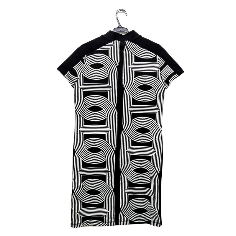 Hermes Short Sleeve Dress Chaine D'ancre Pattern Black White Size 34