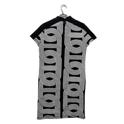 Hermes Short Sleeve Dress Chaine D'ancre Pattern Black White Size 34