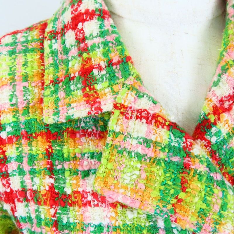 Chanel Setup 36 Cotton Rayon Wool Greenish Red Multicolor Tweed Coco Button
