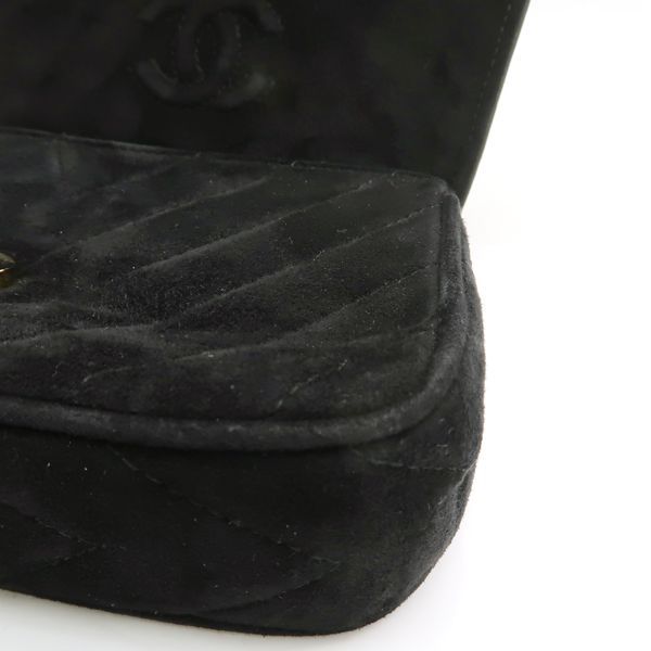 Chanel Chain Shoulder Gripoix 1993? Suede Black Chevron Chanel